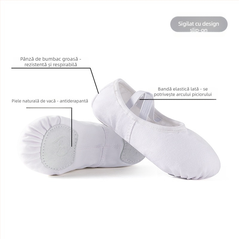 Pantofi de dans pentru copii - partea superioară din pânză, talpă din piele de vițel, respirabili, ușori, pentru balet și dans modern