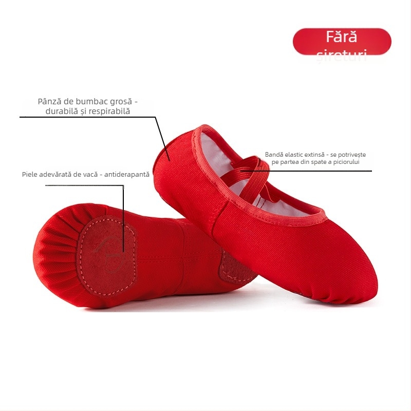 Pantofi de dans pentru copii - partea superioară din pânză, talpă din piele de vițel, respirabili, ușori, pentru balet și dans modern