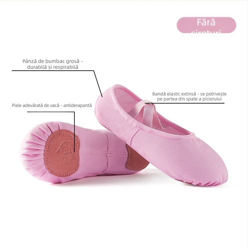 Pantofi de dans pentru copii - partea superioară din pânză, talpă din piele de vițel, respirabili, ușori, pentru balet și dans modern