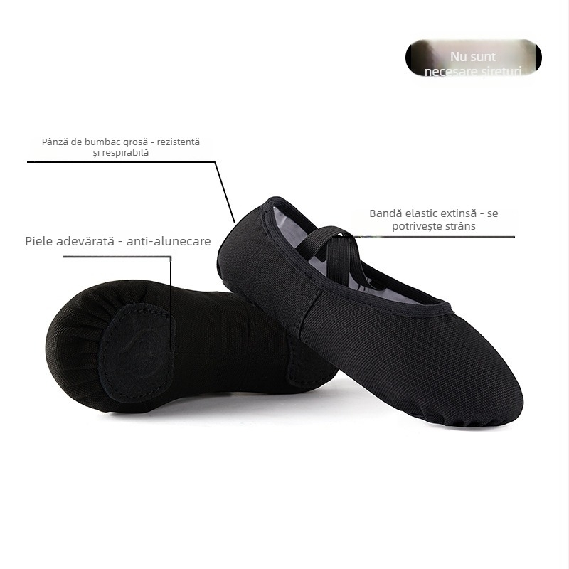 Pantofi de dans pentru copii - partea superioară din pânză, talpă din piele de vițel, respirabili, ușori, pentru balet și dans modern