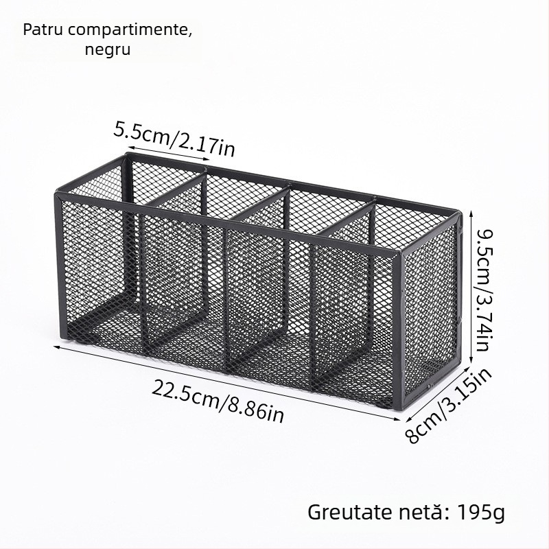 Suport metalic pentru pixuri și organizator de birou cu mai multe compartimente (3 sau 4), organizator cosmetic, personalizare disponibilă