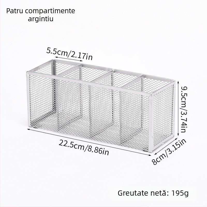 Suport metalic pentru pixuri și organizator de birou cu mai multe compartimente (3 sau 4), organizator cosmetic, personalizare disponibilă