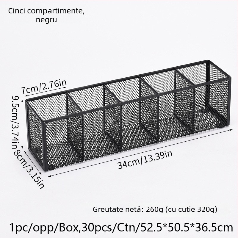 Suport metalic pentru pixuri și organizator de birou cu mai multe compartimente (3 sau 4), organizator cosmetic, personalizare disponibilă