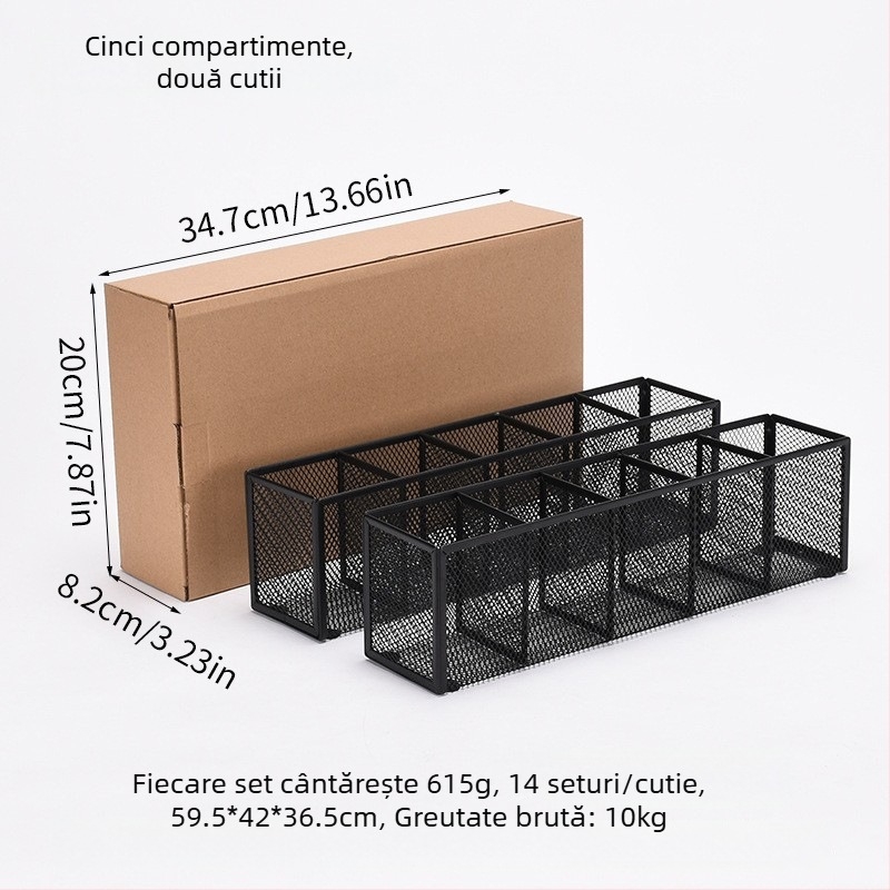 Suport metalic pentru pixuri și organizator de birou cu mai multe compartimente (3 sau 4), organizator cosmetic, personalizare disponibilă