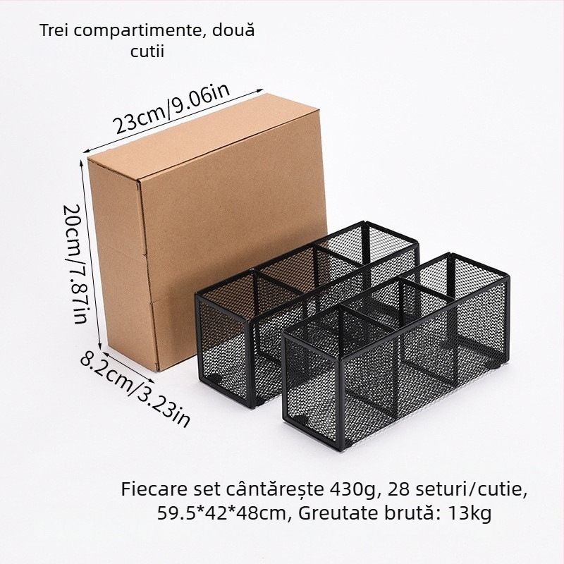 Suport metalic pentru pixuri și organizator de birou cu mai multe compartimente (3 sau 4), organizator cosmetic, personalizare disponibilă