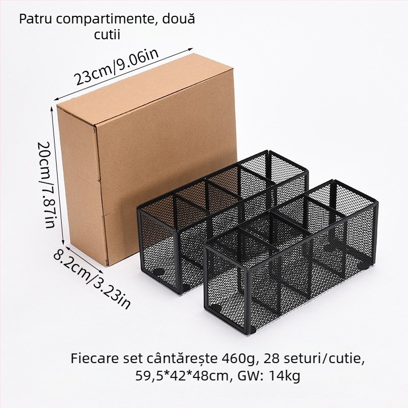 Suport metalic pentru pixuri și organizator de birou cu mai multe compartimente (3 sau 4), organizator cosmetic, personalizare disponibilă