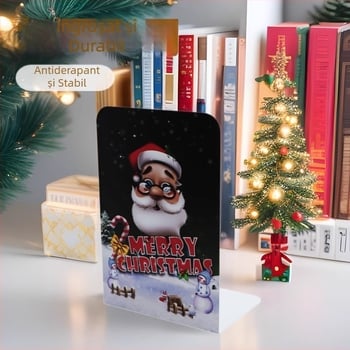 Suporturi metalice pentru cărți în formă de L, antiderapante, stil Crăciun pentru birou, set de 2, greutate netă 465 g