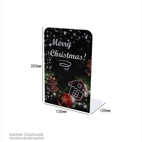 Suporturi metalice pentru cărți în formă de L, antiderapante, stil Crăciun pentru birou, set de 2, greutate netă 465 g