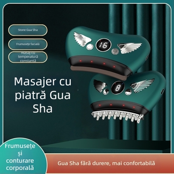 Dispozitiv electric pentru față Gua Sha cu placă de piatră, tip de alimentare prin încărcare, control cu buton, viteză fără trepte, temperatură 30–50°C