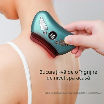 Dispozitiv electric pentru față Gua Sha cu placă de piatră, tip de alimentare prin încărcare, control cu buton, viteză fără trepte, temperatură 30–50°C