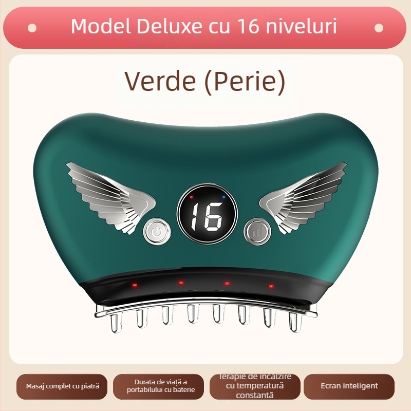 Dispozitiv electric pentru față Gua Sha cu placă de piatră, tip de alimentare prin încărcare, control cu buton, viteză fără trepte, temperatură 30–50°C
