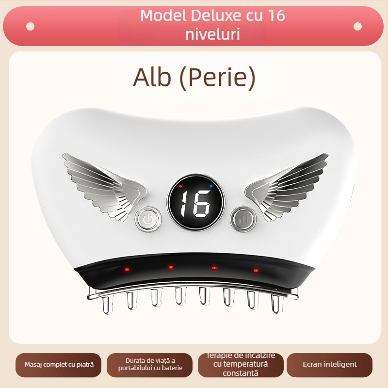 Dispozitiv electric pentru față Gua Sha cu placă de piatră, tip de alimentare prin încărcare, control cu buton, viteză fără trepte, temperatură 30–50°C