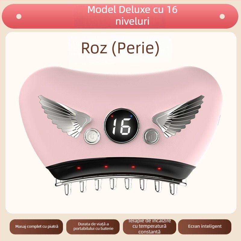 Dispozitiv electric pentru față Gua Sha cu placă de piatră, tip de alimentare prin încărcare, control cu buton, viteză fără trepte, temperatură 30–50°C