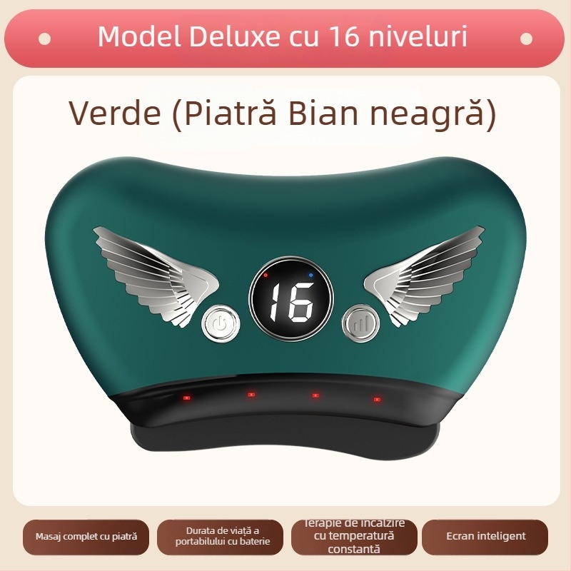 Dispozitiv electric pentru față Gua Sha cu placă de piatră, tip de alimentare prin încărcare, control cu buton, viteză fără trepte, temperatură 30–50°C
