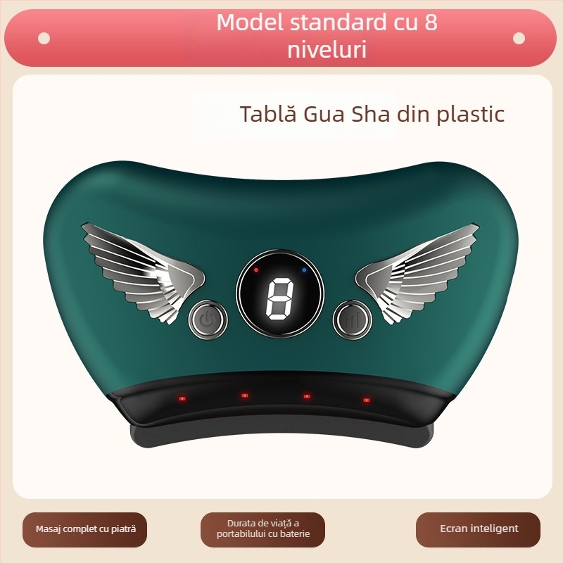 Dispozitiv electric pentru față Gua Sha cu placă de piatră, tip de alimentare prin încărcare, control cu buton, viteză fără trepte, temperatură 30–50°C