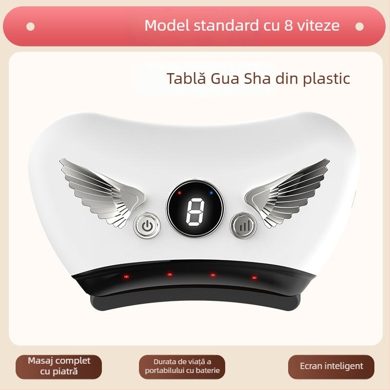 Dispozitiv electric pentru față Gua Sha cu placă de piatră, tip de alimentare prin încărcare, control cu buton, viteză fără trepte, temperatură 30–50°C