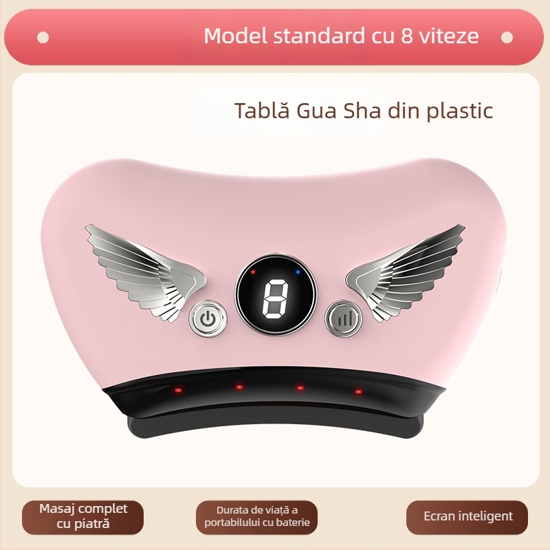 Dispozitiv electric pentru față Gua Sha cu placă de piatră, tip de alimentare prin încărcare, control cu buton, viteză fără trepte, temperatură 30–50°C