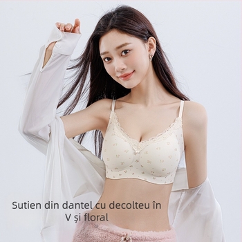 BH fără cusături, model floral, cupă 3/4, susținere moale, respirabil, model lateral
