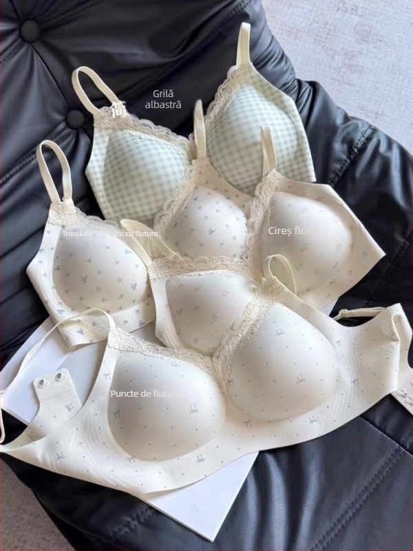 BH fără cusături, model floral, cupă 3/4, susținere moale, respirabil, model lateral
