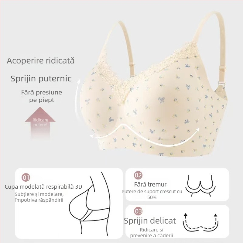 BH fără cusături, model floral, cupă 3/4, susținere moale, respirabil, model lateral