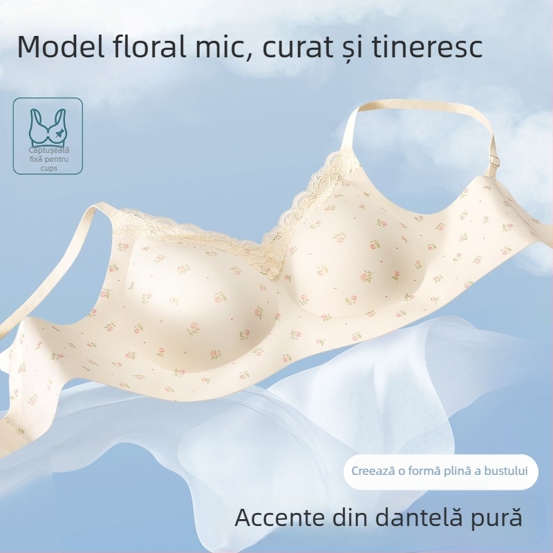 BH fără cusături, model floral, cupă 3/4, susținere moale, respirabil, model lateral