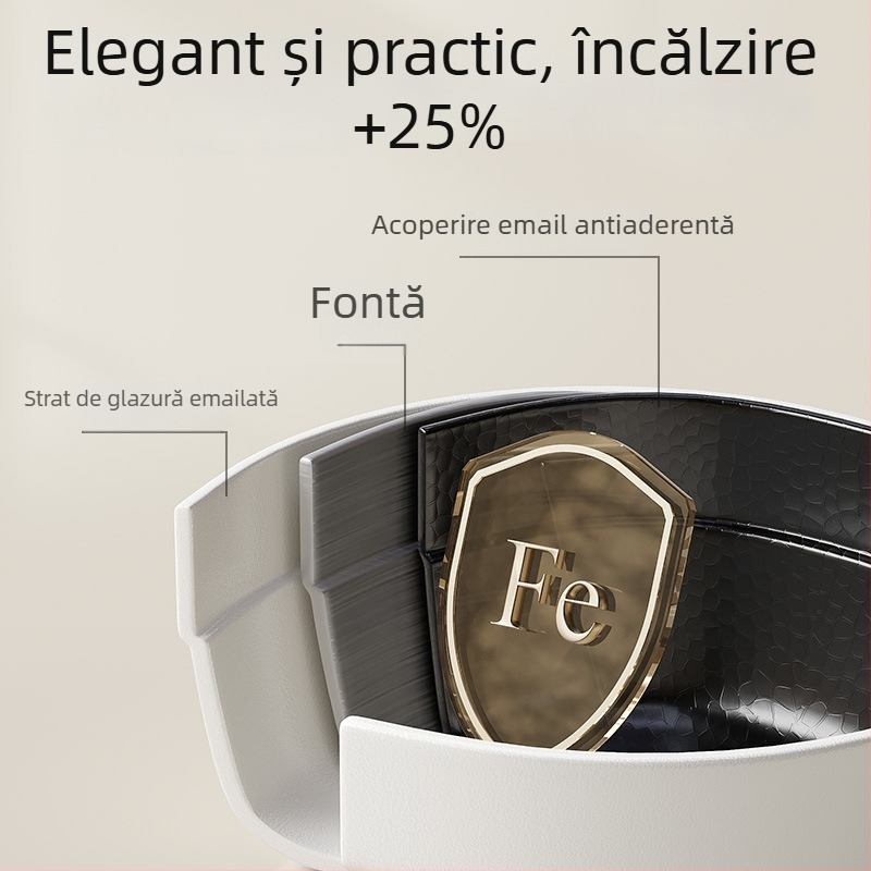 Oală pentru lapte cu acoperire email ceramic, corp din fier, antiaderent, capac din sticlă, oală de supă all-in-one