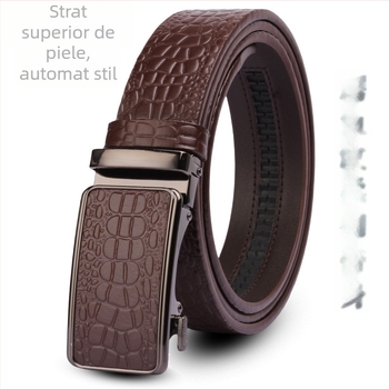 Curea de bărbați din piele naturală, model crocodil, cataramă automată, lățime 3,5 cm