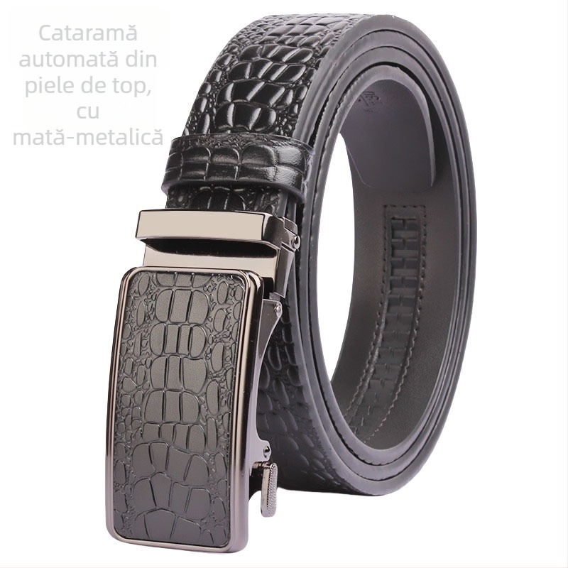 Curea de bărbați din piele naturală, model crocodil, cataramă automată, lățime 3,5 cm