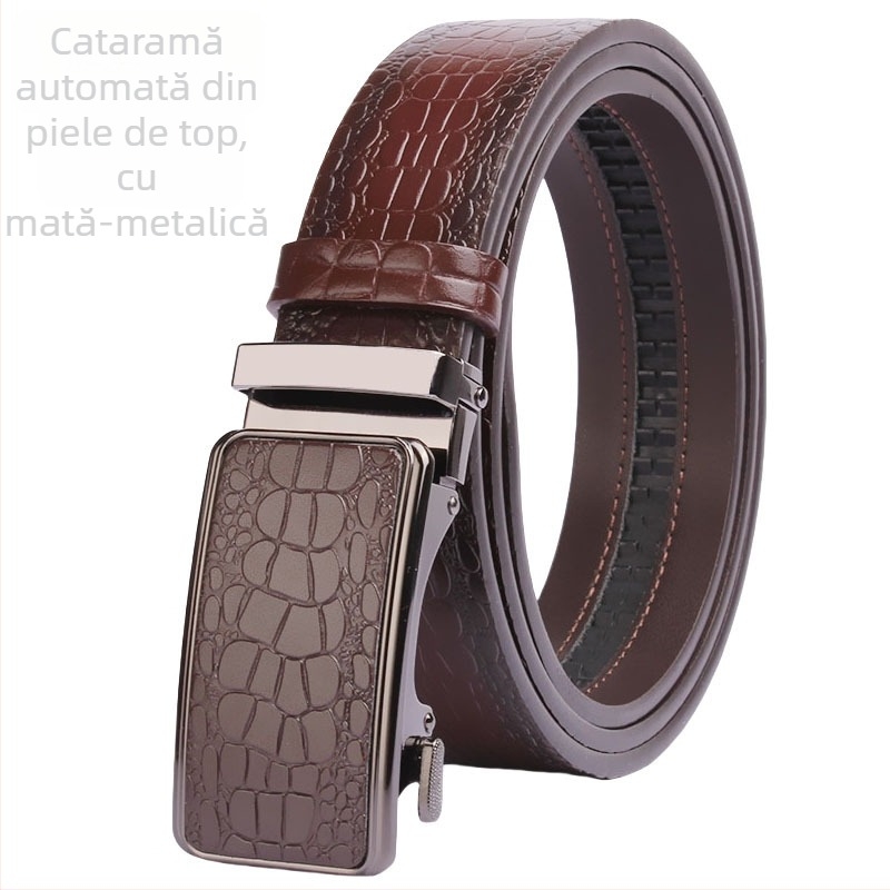Curea de bărbați din piele naturală, model crocodil, cataramă automată, lățime 3,5 cm