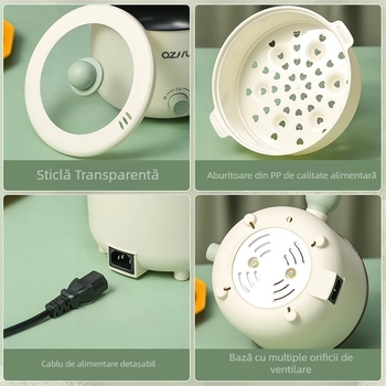 Oală electrică de gătit, model DTM-ball cu mâner sferic, capacitate până la 2 L, pentru 2–3 persoane, interior ceramic antiaderent negru, control prin buton, izolație și aburi rapizi