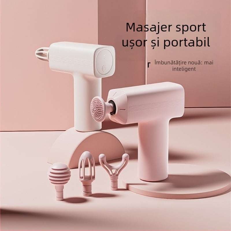 Masaj pentru fascie – Masaj portabil mini pentru mușchi, cu 4 capete, baterie încorporată, 3 trepte, zgomot redus sub 36 dB, autonomie baterie peste 12 ore