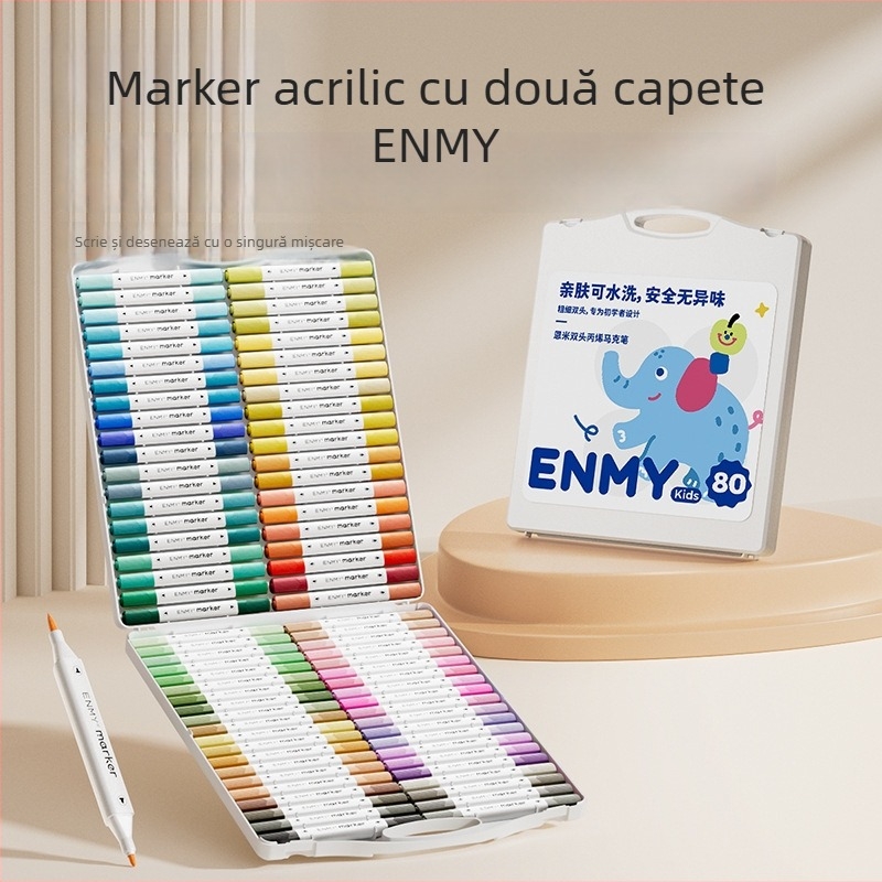 Enmi marker acrilic cu două capete pentru copii, impermeabil, potrivit pentru pictură DIY acuarelă, ambalaj de bază