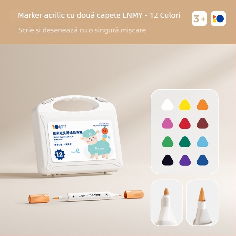 Enmi marker acrilic cu două capete pentru copii, impermeabil, potrivit pentru pictură DIY acuarelă, ambalaj de bază