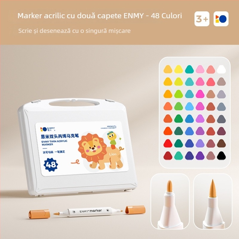 Enmi marker acrilic cu două capete pentru copii, impermeabil, potrivit pentru pictură DIY acuarelă, ambalaj de bază