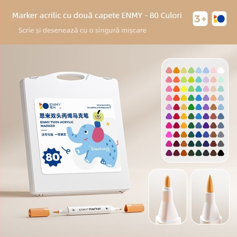 Enmi marker acrilic cu două capete pentru copii, impermeabil, potrivit pentru pictură DIY acuarelă, ambalaj de bază