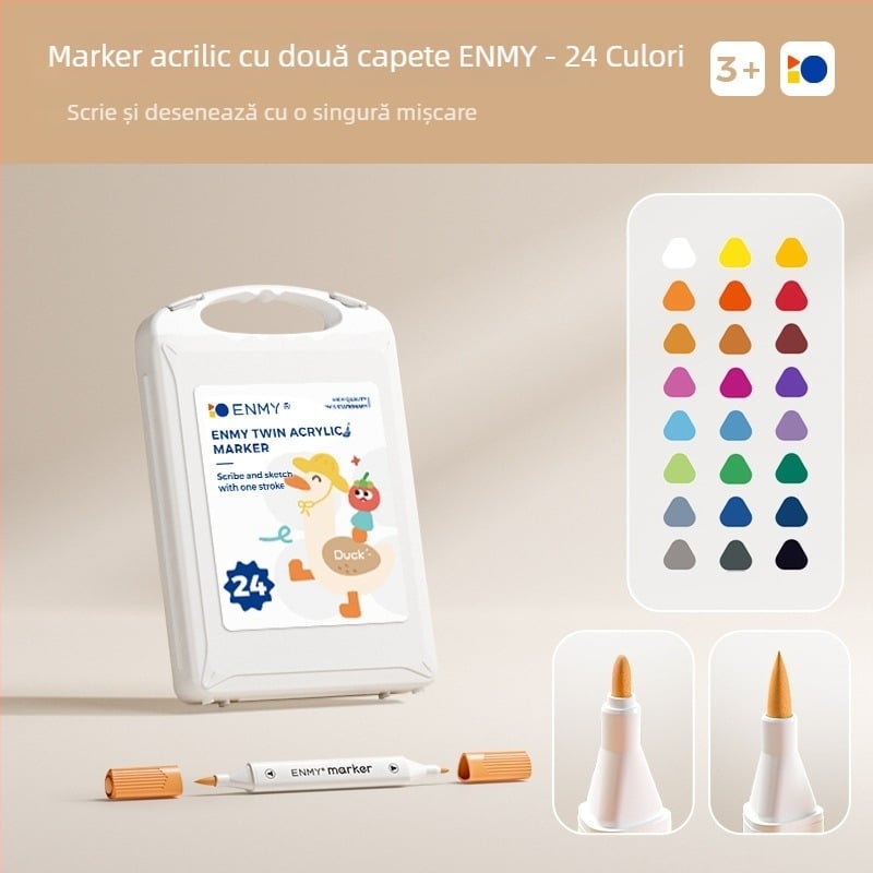Enmi marker acrilic cu două capete pentru copii, impermeabil, potrivit pentru pictură DIY acuarelă, ambalaj de bază