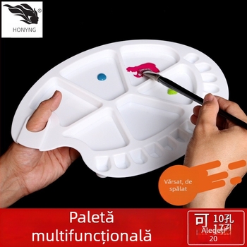 Xueshan Snow Mountain Paletă multifuncțională HB-710 cu 10 găuri, ovală, din plastic pentru pictură