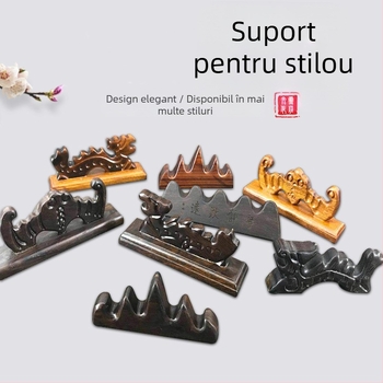 Suport pentru pix în stil montan – design cu cinci degete, lemn de mahon și catalpa, Weizhuang, model Mahogany Pen Mountain