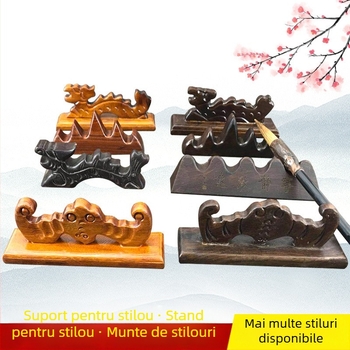 Suport pentru pix în stil montan – design cu cinci degete, lemn de mahon și catalpa, Weizhuang, model Mahogany Pen Mountain