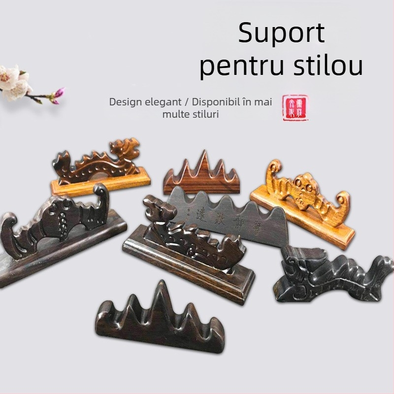 Suport pentru pix în stil montan – design cu cinci degete, lemn de mahon și catalpa, Weizhuang, model Mahogany Pen Mountain