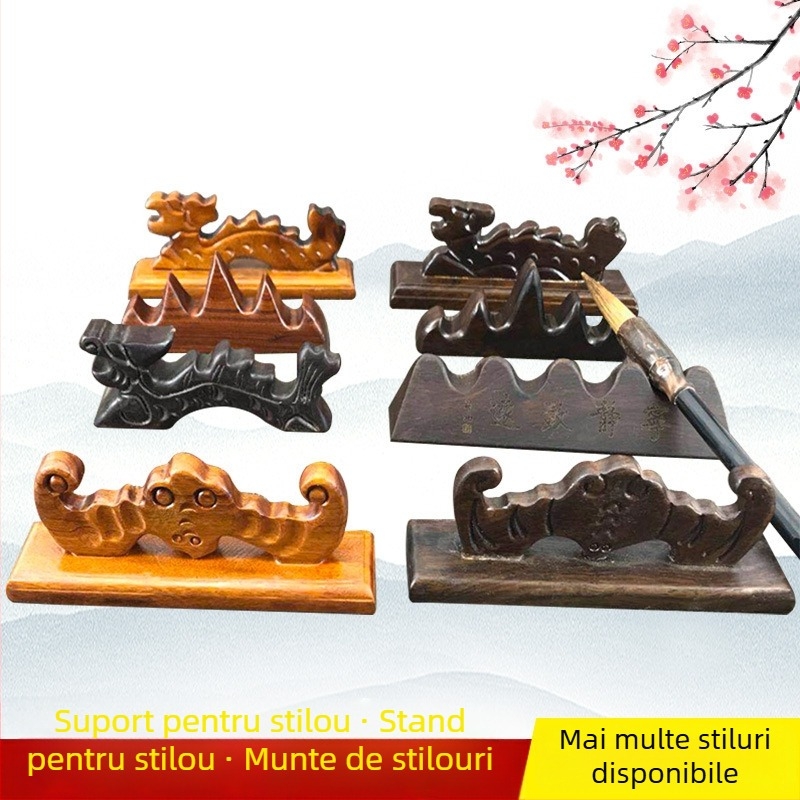Suport pentru pix în stil montan – design cu cinci degete, lemn de mahon și catalpa, Weizhuang, model Mahogany Pen Mountain