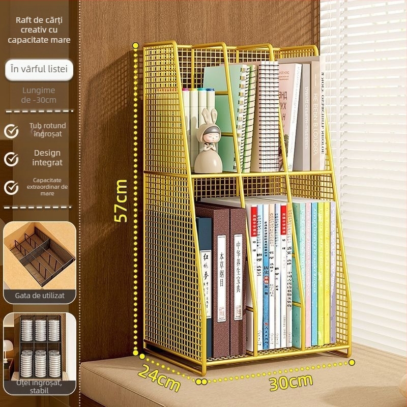 Organizator metalic de birou cu mai multe etaje, cu clips pentru cărți; marcă privată autorizată; import: Nu; IP: Nu; cadou: Nu