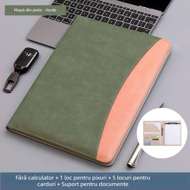 Dosar din piele A4 cu clemă puternică și clemă de plăci, personalizabil cu logo imprimat