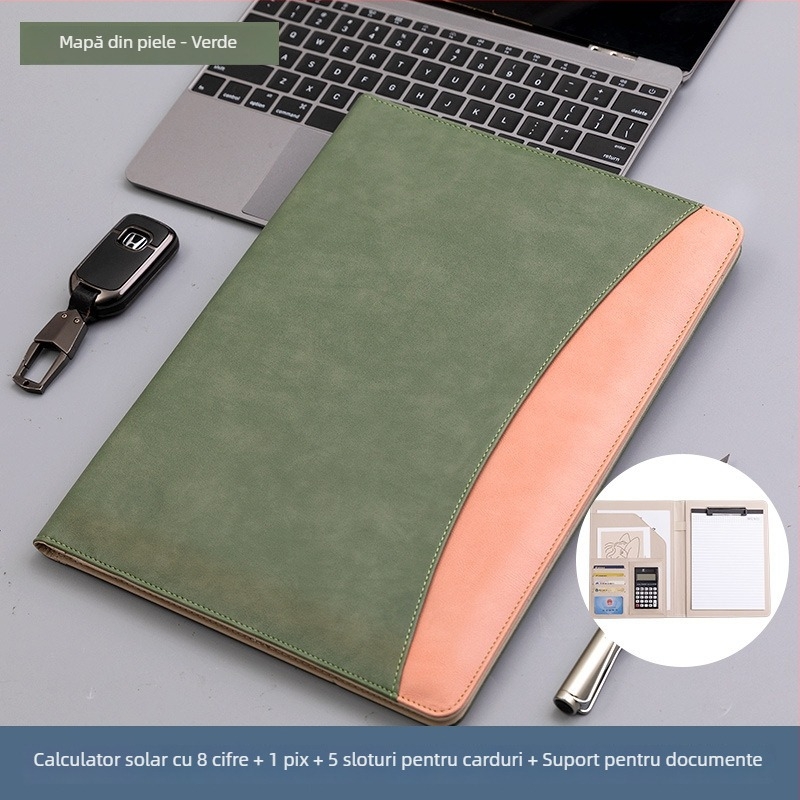 Dosar din piele A4 cu clemă puternică și clemă de plăci, personalizabil cu logo imprimat