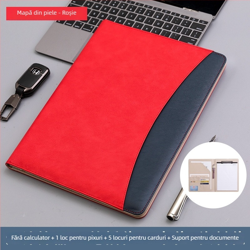 Dosar din piele A4 cu clemă puternică și clemă de plăci, personalizabil cu logo imprimat