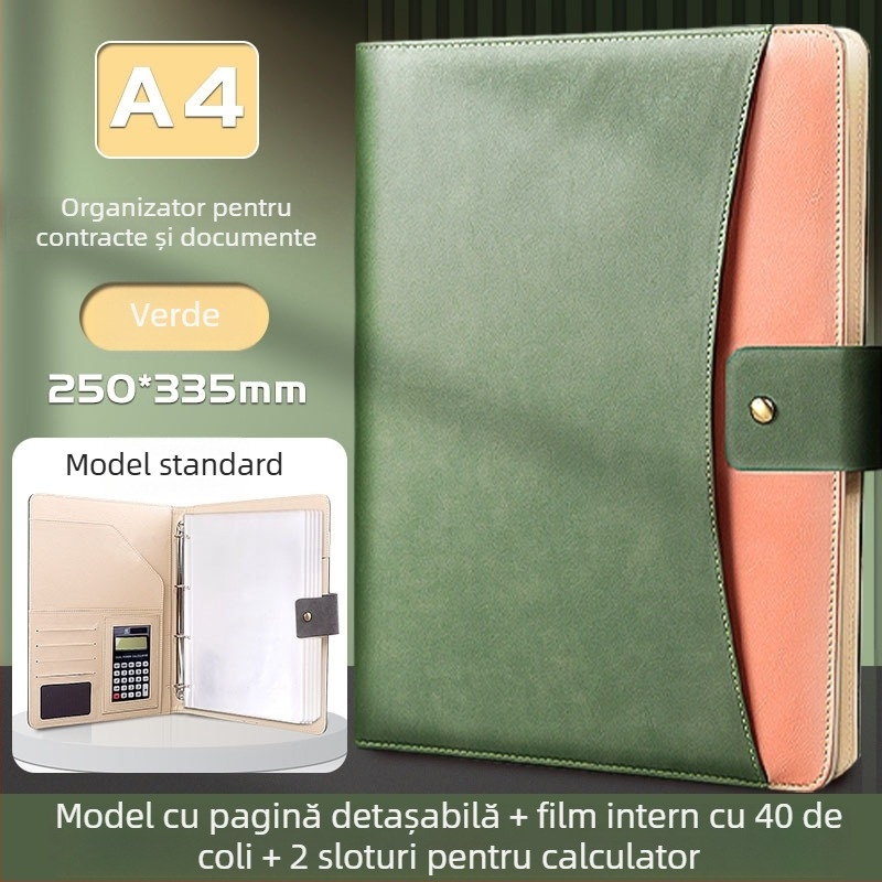 Dosar din piele A4 cu clemă puternică și clemă de plăci, personalizabil cu logo imprimat