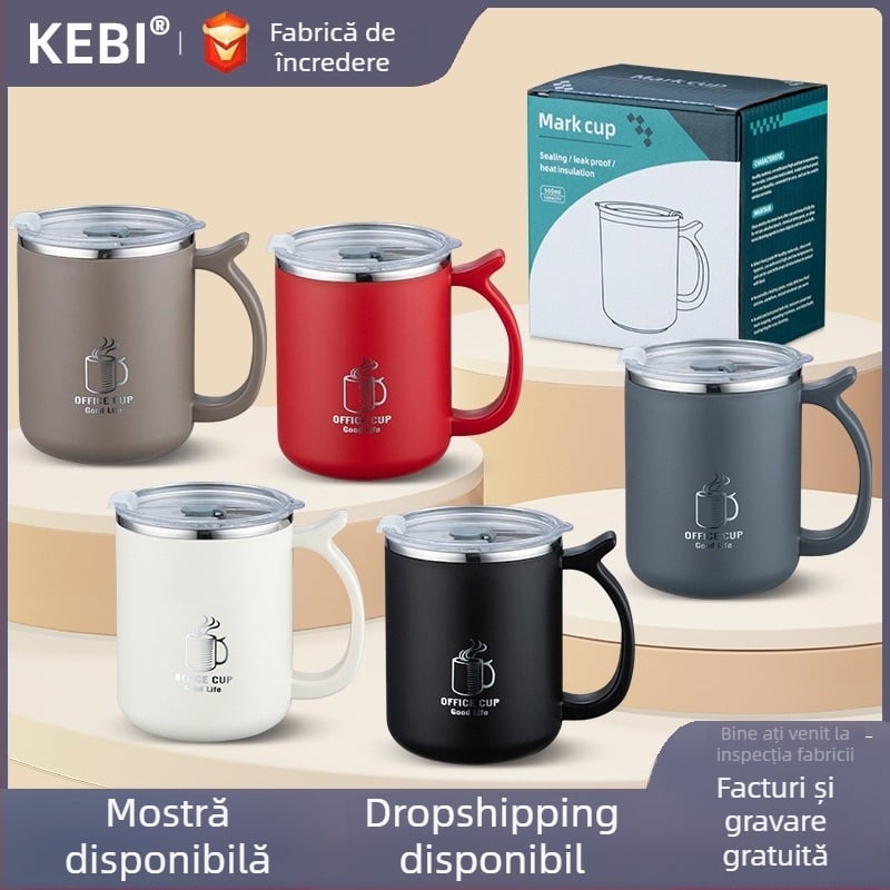 Cană din oțel inoxidabil 304 cu izolație dublă, etanșă, capac din PP – brand KEBI