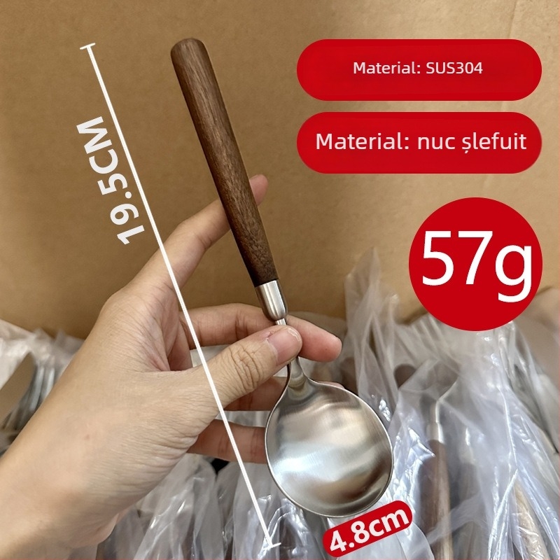 Set de tacâmuri din oțel inoxidabil 304, cu mânere din lemn de nuc — cuțit, furculiță și lingură pentru uz casnic (stil retro ușor luxos)