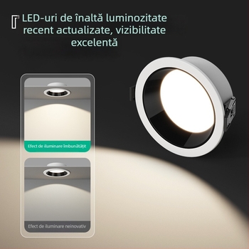 Downlight LED ultra-subțire pentru magazine de îmbrăcăminte, cu design anti-glare și cupă adâncă, 220V, 6000K, carcasă din aluminiu, 20000h