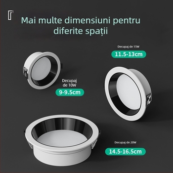 Downlight LED ultra-subțire pentru magazine de îmbrăcăminte, cu design anti-glare și cupă adâncă, 220V, 6000K, carcasă din aluminiu, 20000h